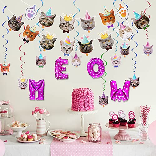 Cat Party Supplies Decorations Set Cat Face Party Banner Meow Letter Balloon Banners And Cat Face Hanging Swirl Cat Party Supplies For Cat Lover Kids Cat Theme Birthday Party Pet Adoption Party #TOP1