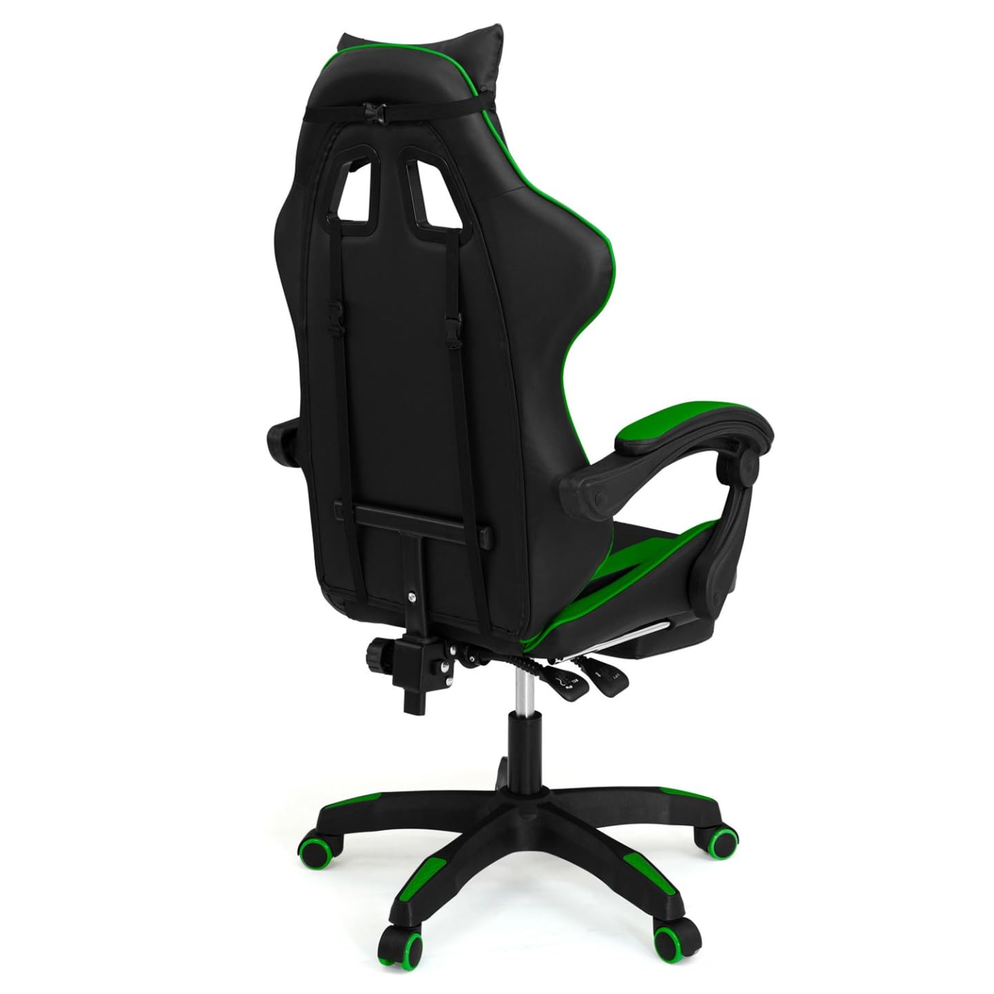 IDMarket Alex - Sillón de juego ajustable con reposapiés, cojín de cabeza y cojín Lumbar, color negro y verde