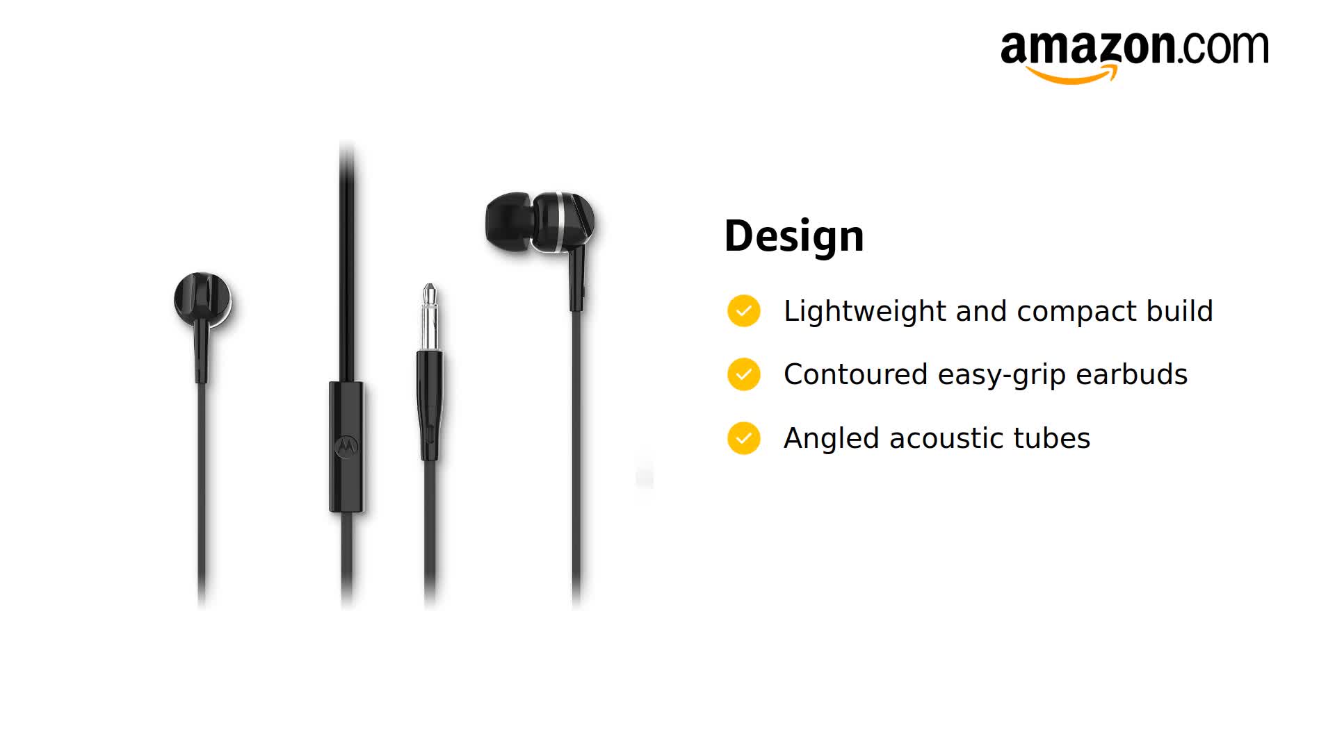 Motorola Sound 105 In-Ear Kopfhörer Mit Kabel - Mit Mikrofon, 6 Ohrpolstern, 10mm Treiber, Schwarz