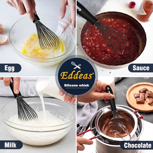 Eddeas Mini Silicone Whisk, Small Silicone Whisk 7+9in, BPA free Non Scratch Coated Protect your Ceramic Pots and Pan.Perfect for Whisking, Beating, Mixing.Black - Image 5