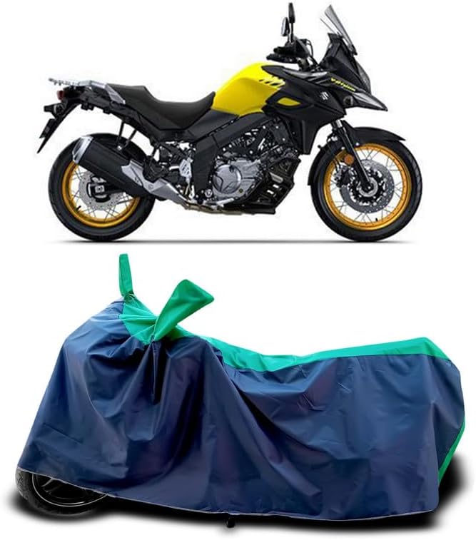 DUFFEL-Two Wheeler Bike Cover Compatible for Suzuki V-Strom 650xt Heat Protectio/UV-Rays/Birds Dropping/DustProof/Waterproof Indoor Outdoor and Parking Full Protection All Variants [Green Patta]