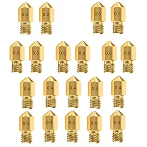 3DINNOVATIONS 20 Pieces 3D Printer Nozzles MK8 Nozzle 0.2mm, 0.3mm, 0.4mm, 0.5mm, 0.6mm, 0.8mm for 3D Printer Creality Ender3 CR-10 M6 Threaded Nozzle