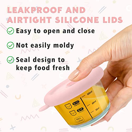 Tqonep Baby Food Storage Containers With Silicone Lids,Baby Food Jars Set,4Oz Silicone Leak-Proof Lid,Baby Food Freezer Tray, Microwave Friendly,Reusable Glass Baby Food Jars (6Pack) #TOP2