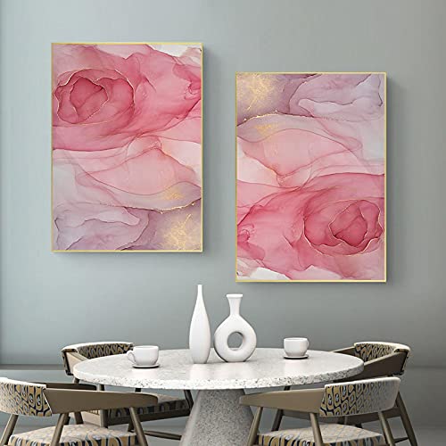 Peinture Murale Salon Style Marbre et Aquarelle | Duo d'Affiches Modernes 50x70 cm pour Séjour