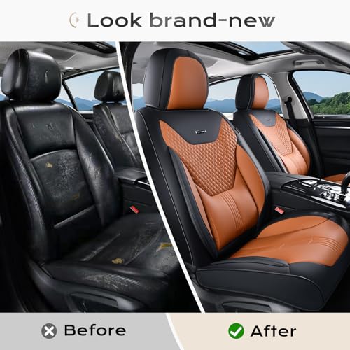 Image of Coverado Car Seat Covers with Lumbar Support, Front Covers for Cars, Universal Automotive Seat Cover, Waterproof, Leather Car Seat Cushion, Interior Seat Protectors for Most Cars