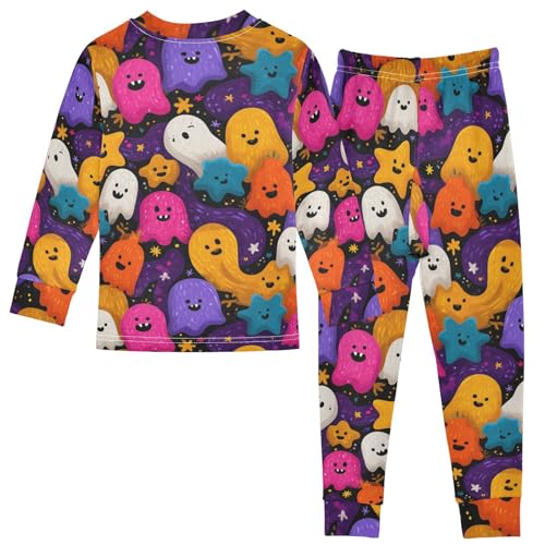 Pajama Sets Long Sleeve Colorful Ghosts and Stars Soft Comfy Sleepwear 2 Piece PJS 3-8T3