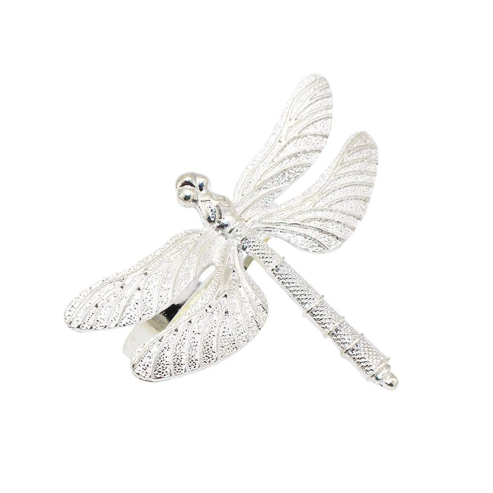 Hemasa Silver 6Pcs Napkin Rings/Metal Dragonfly Napkin Holders For Table Decor