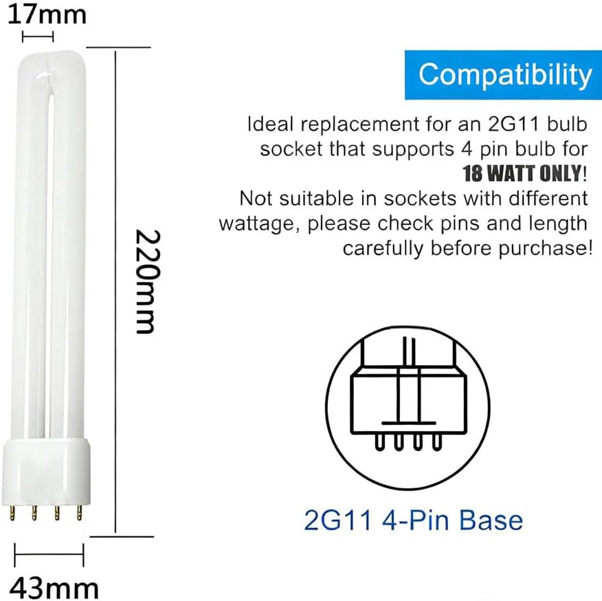 Pack of 3, 18W/830 2G11 4-Pin Fluorescent Light Bulbs, PL-L Fluorescent Lamp, Warm White 3000K, 2G11 4 Pin Replacement Lamp