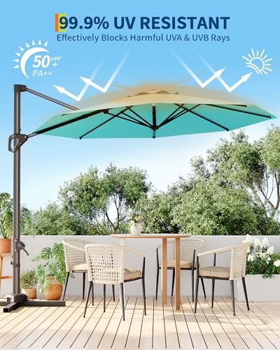 10FT Cantilever Umbrella Outdoor Patio Umbrella w/Base Included Market Offset Umbrella Sun Shade Windproof with 360-Degree Rotation for Patio Garden Deck Pool, Navy Blue