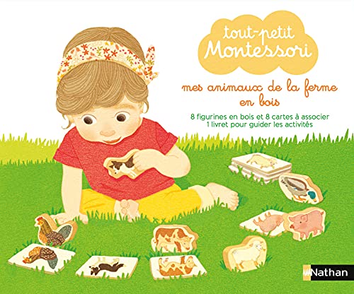 Tout-petit Montessori - Mes animaux de la ferme en bois: Avec 8 figurines en bois et 8 cartes