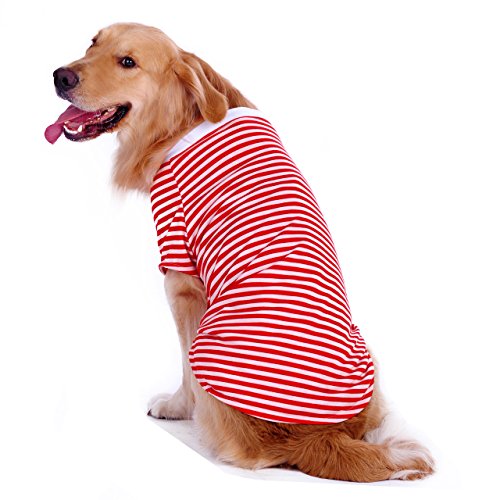 Petroom Dog Shirts For Large Dogs,Dog Striped Cotton T-Shirt Breathable Stretchy Costumes Pet Pullover Clothes(Red White Stripe,L) #TOP3
