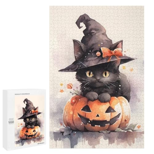 Puzzle 1000 pieces Halloween chat noir et citrouille pour adulte