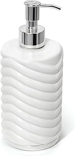 حامل اكريليك متين - حامل صابون اكريليك شفاف متين سعة 350 مل، مضخة سهلة الضغط للسائل او الرغوة، قاعدة مضادة للانزلاق، خالية من التنقيط، مثالية لحوض المطبخ وطاولات الحمام. (ابيض)