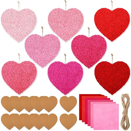 Vercraft 12 Sets Valentine Heart Paper Craft Kits Hanging Heart Shaped Wreath DIY Paper Art Craft Kit for Valentine Gifts Holiday Activities Home Decor(Solid)