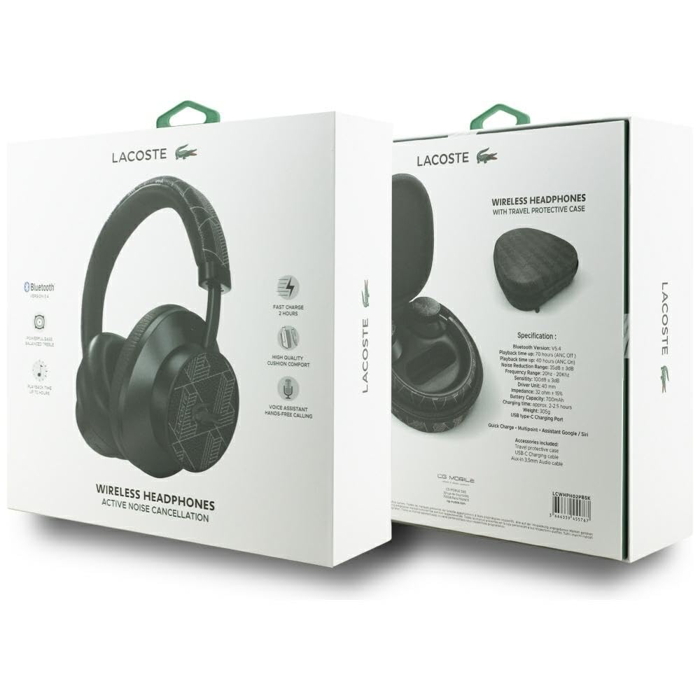 CG Mobile Lacoste The Blend słuchawki nauszne ANC Bluetooth 700 mAh (Czarny)