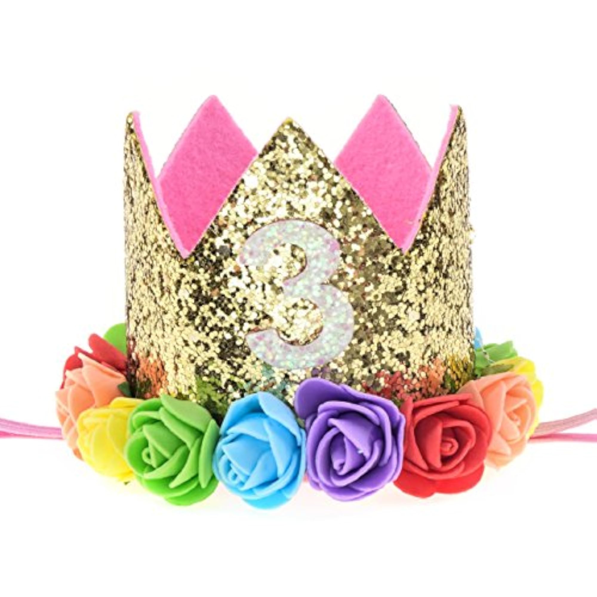 Baby Rose Flower Golden Crown Birthday Headband