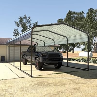 VEIKOU 12' x 20' Carport, Upgraded Steel Carport Garage, Outdoor Car Port Car Shelter Carport Canopy for SUV, Truck, Boat, Grey
