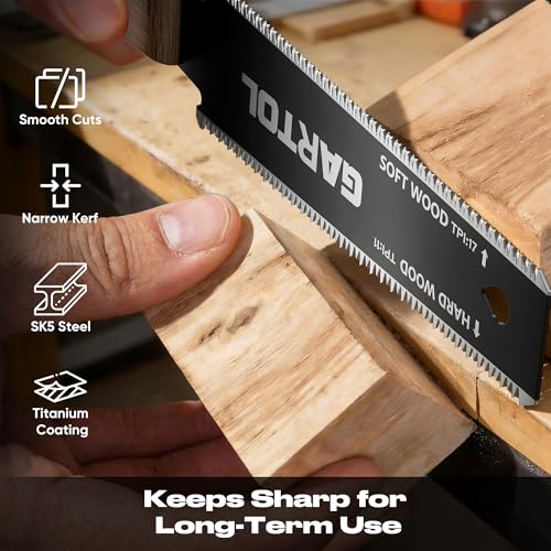 Image of GARTOL Hand Saw for Wood Cutting, 2-Piece Japanese Pull Saw with 6-Inch Flush Cut & Double-Edged SK5 Flexible Blade & Wooden Handle, Precision Woodworking Tools for DIY, Crafting, Carpentry, Trim Work
