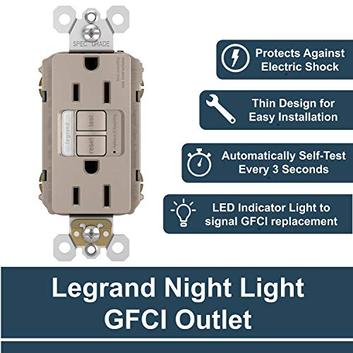 Legrand Radiant Night Light 15A, Self-Test Gfci Outlet, Safe For Kids, Tamper-Resistant, Brushed Nickel #TOP1