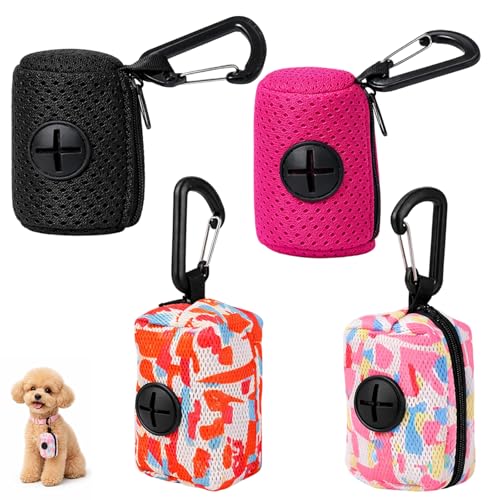 Kotbeutelspender Hundekotbeutelspender Kotbeutelhalter, 4er Set für tägliches Gassigehen und Outdoor-Aktivitäten, Polyester Material in Rosa Schwarz Orange Pink