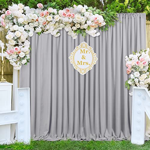 Image of Wedding Backdrop Curtains 2 Panel 5ft x 10ft Grey Polyester Birthday Backdrop Drapes for Party Decoration Ceremony Prom Stage Backdrop Curtain