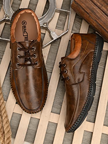 Image of MACTREE Men Flexible-Stitched Sole Premium Formal Shoes for Men D-K10 Brown-Tan 9