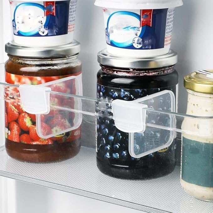 Image of Fridge Divider Drawers Storage Partition Clips Storage Space Shelf Divider Clip Expandable Fridge Bottle, Food Packets Storage Organizer For Refrigerator - Whitecolor 4 pcs