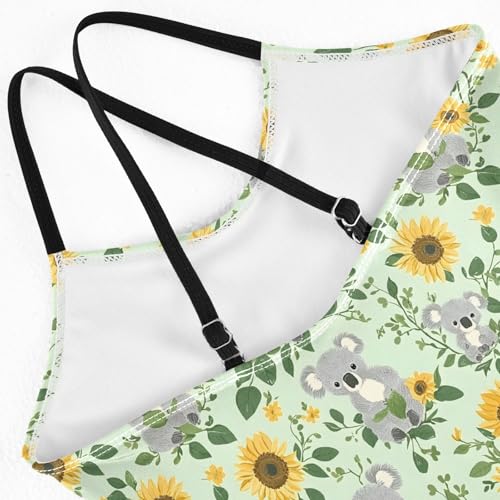 senya Girls Swimsuits One-Piece Swimwear Tie Bathing Suit Beach Summer Round Neck 5-6T Koalas with Sunflowers Pattern4