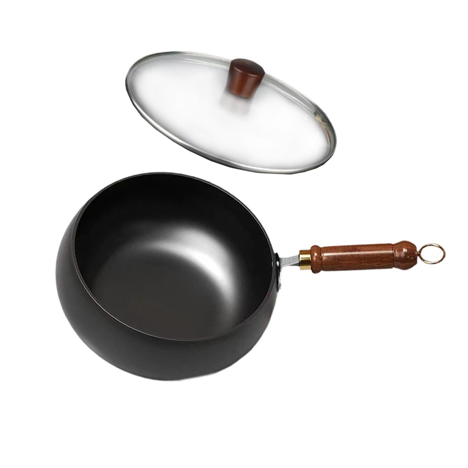 Wok De Hierro Fundido 28Cm Con Tapa De Vidrio | mango ergonómico, fresca al tacto, evita quemaduras