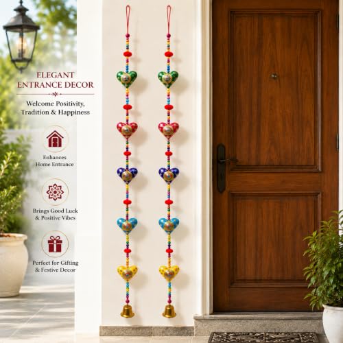 Image of Bindian Toran for Main Door, Decorative Door Thoranam Hanging, Diwali Decoration for Home Entrance, Wall Decor Hanging Ornament, Traditional Festive Welcome Decor for House, Pooja (Heart Pack of 2)