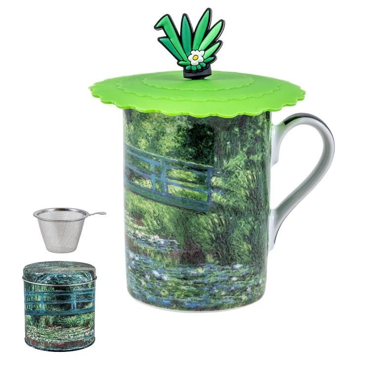 DRW Lot de 6 tasses à infusion avec filtre en acier inoxydable et pont de Monet Tasse : 8 x 8 x 10 cm