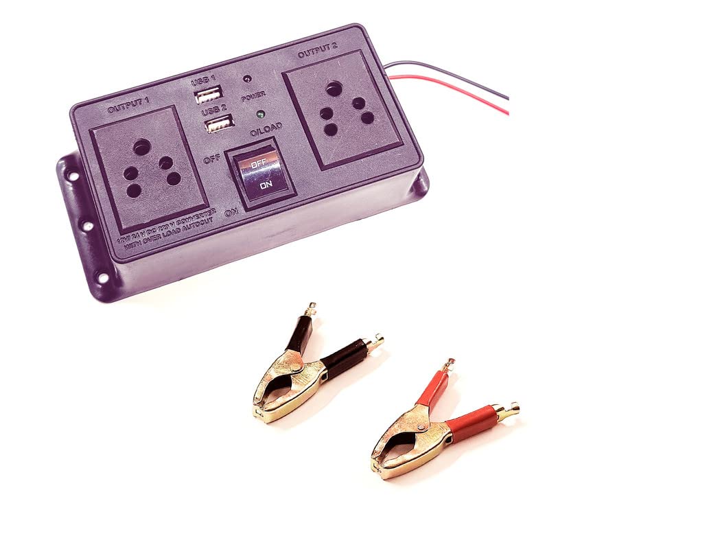ERH India 12v/24v dc to ac Converter Gang Box with Battery Clips with 2 in Built USB Ports. dc to 220v ac Converter 100w (B0B8S1D4YZ) Amazon Price History, Amazon Price Tracker