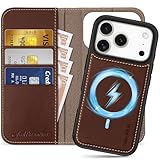 SHIELDON Hülle für iPhone 17 Pro 6,3" 2025, Echtleder Schutzhülle [Abnehmbar] [Kabelloses Laden] [Ständer] [RFID Blocker] [Handy-Ösen] [3 Kartenfach] 2 IN 1 Magnet Hülle - Retro Kaffee