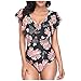 Produktbild QIMANZI Badeanzug Damen Einteilige Push Up Schlankheits Bademode Rückenfrei Schwimmanzug Retro Bademode Verstellbarer Schultergurt Badeanzüge Figurformender Strandmode(B Orange Blumen,XXL)