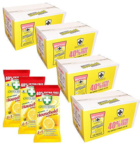 Green Shield Wipes Antibacterial Antiviral Bulk Household Surface Wipes Cleaning 48 Packs Of 70 Per Pack Total 3360 Wipes Full Sealed Boxes, Ideal For Schools, Office, etc