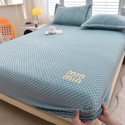 JIANINGHOME Sábana bajera ajustable de forro polar de peluche de 180 x 200 pulgadas, súper suave, esponjosa, acogedora, cálida y brillante, de fácil cuidado, térmica, cálida y suave, ropa de cama de