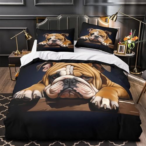 Parure de lit 3D Bouledogue hypoallergénique, textile microfibre résistant de qualité - 2