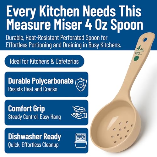 Image of Carlisle FoodService Products Measure Miser Plastic Perforated Measuring Spoon with Short Handle, Beige, 4 oz (Pack of 12)