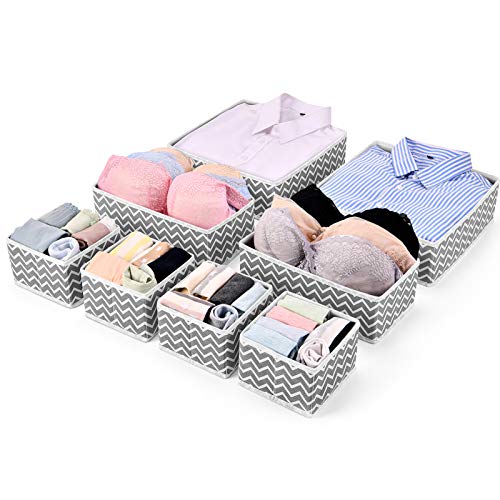 MaidMAX Organizadores de Cajones Plegables, Cajas Organizadoras para Cajón, Conjunto de 8 Organizadores de Ropa Interior, Calcetines, Calzoncillos, Zigzag Gris/Blanco