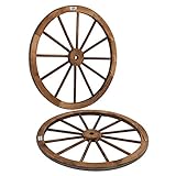 VINGLI 30' Decorative Wooden Wheel (Set of 2), Vintage Old Western Style Wall Hanging Wood Wagon Wheel for Bar, Garage, Patio, Carbonized Solid Fir Wood