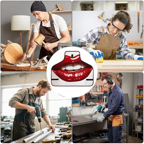 Delantal de trabajo con bolsillos y diseño de labios rojos miniatura 6