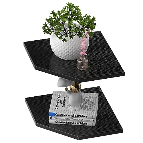 JJL Estante de Esquina para Pared 26,5 cm - Set de 2 Unidades, 29,7 cm Profundidad, Diseño en Forma de Pentágono, Ideal para Decoración y Almacenamiento en Esquinas de Pared, Negro
