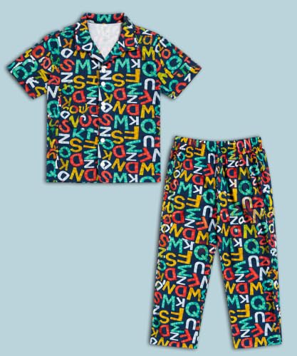 Image of 3BROS Unisex Pure Cotton Short Sleeve Kids Night Dress for Boys & Girls Nightwear /Sleepsuit /Sleepwear /Loungewear Night Suit for Boys and Girls Top and Pyjama Combo Set