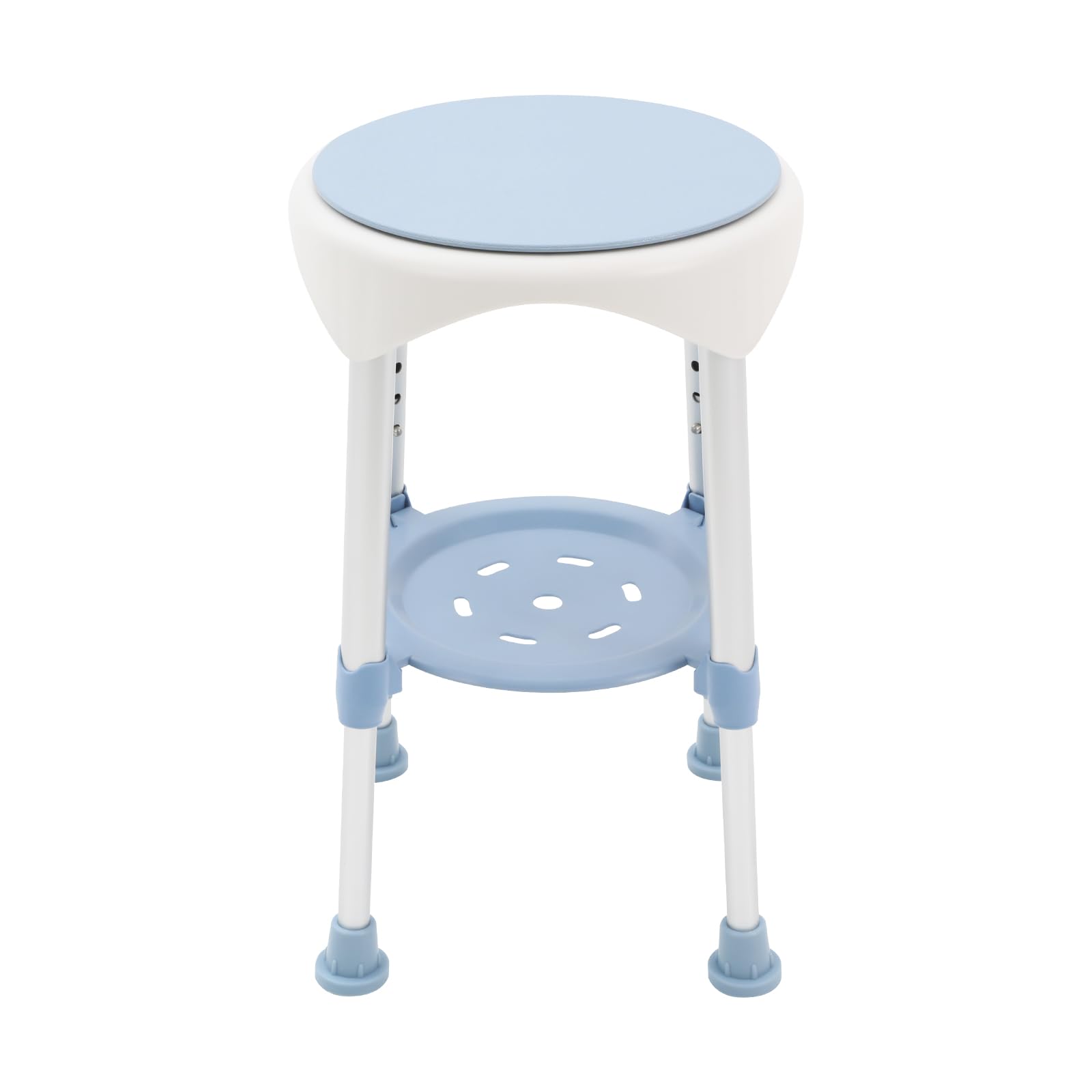 Taburete de ducha giratorio para personas mayores, asiento de ducha giratorio 360°, silla de baño con estante, altura regulable hasta 150 kg, color azul