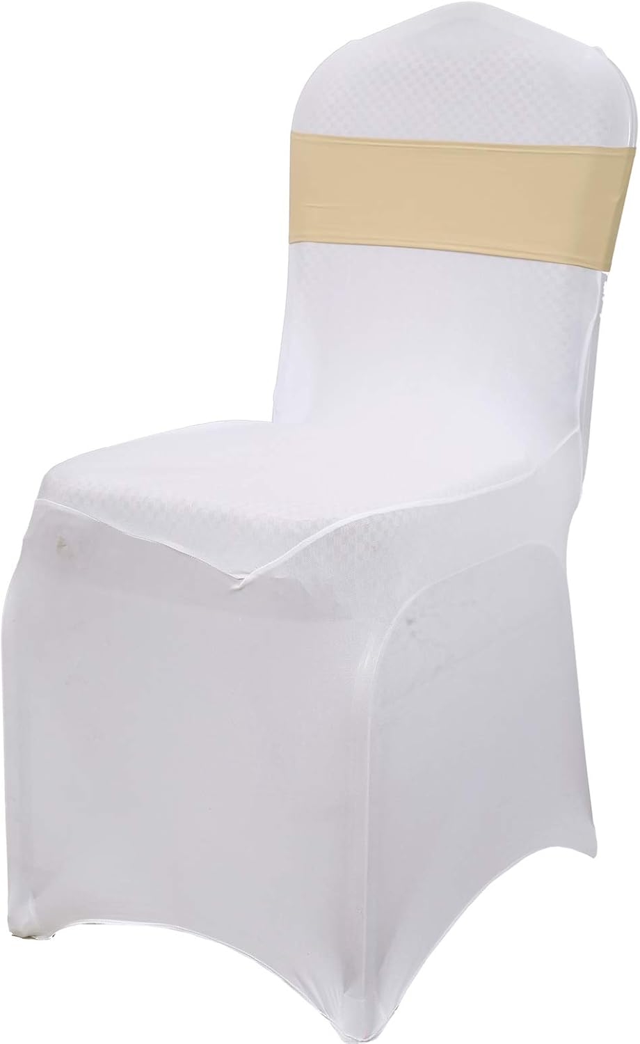 MDS Pack of 50 Spandex Chair Sashes Stretch Chair Bows Ties Universal Elastic Chair Cover Bands with Buckle Slider for Wedding Party Reception Birthday Hotel Banquet Decoration - Champagne Gold