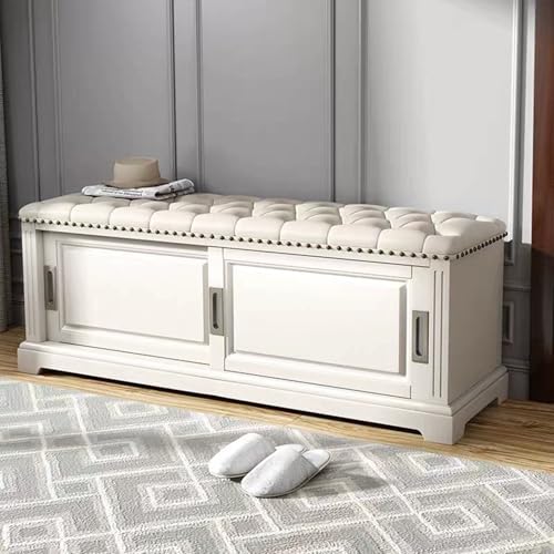ZUGIATP Zapatero De Madera Maciza Zapatero Rústico Banco De Dormitorio con Puerta Corredera Ideal para Pasillos Dormitorios Y Recibidores(White,60cm/23in)