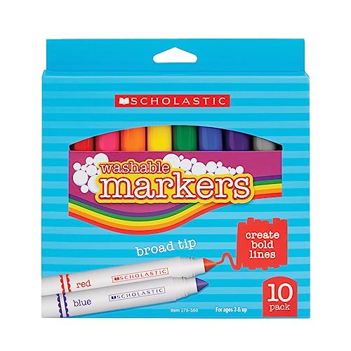 Scholastic Art Markers, Broad Tip, Assorted Colors, Pack Of 10