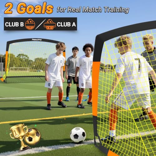 Image of Happy Jump Kids Backyard Soccer Goals 7x5 & 5x3.6 FT, Portable Outdoor Play
