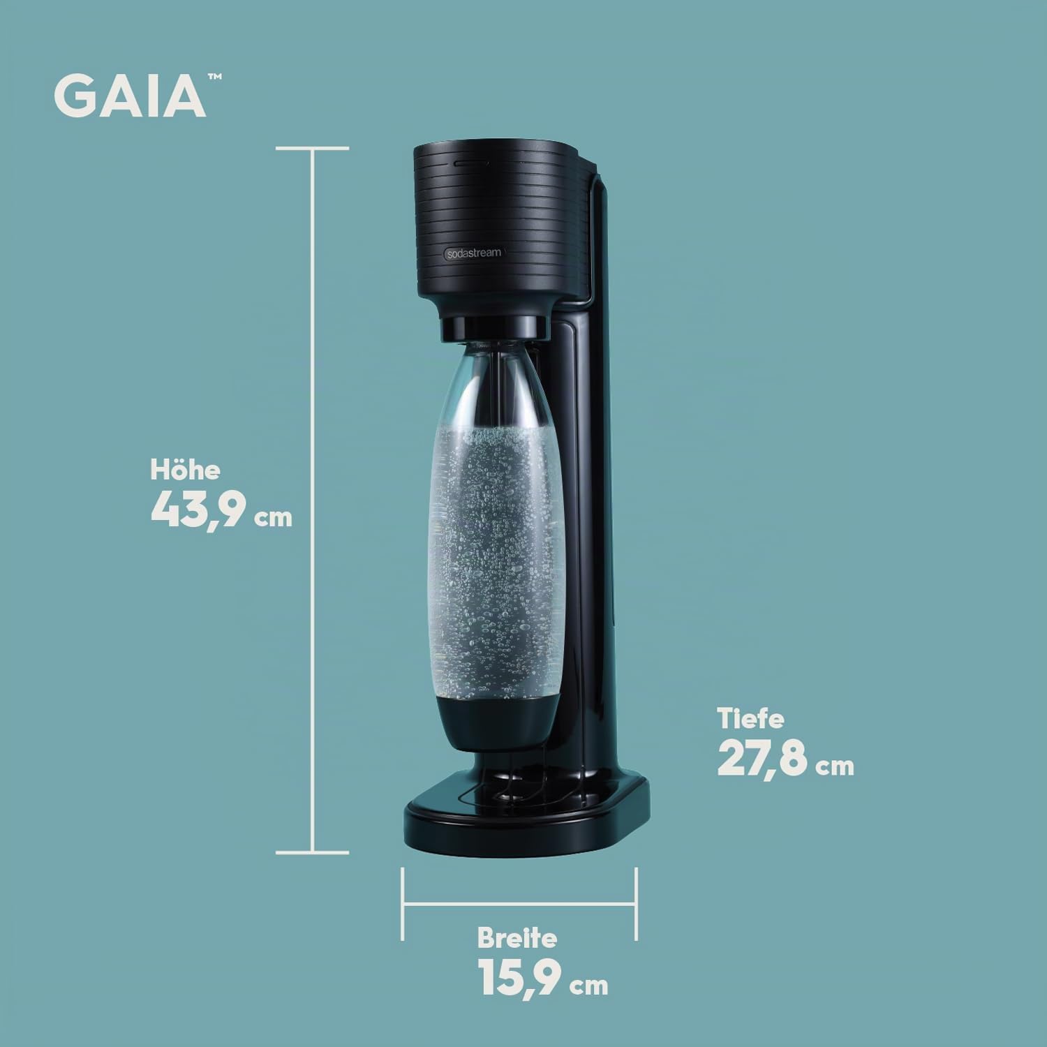 SodaStream Wassersprudler GAIA | inkl. Quick Connect CO2-Zylinder + 1x 1L FUSE Kunststoffflasche | Farbe: Schwarz