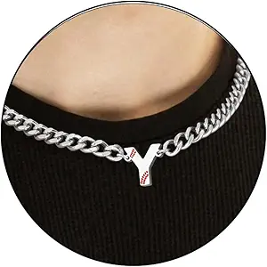 Baseball Necklaces for Boys Stainless Steel Initial Necklace with Letter A-Z 6.5mm Cuban Chain Adjustable Gifts for Men Boys 16+2 Inches